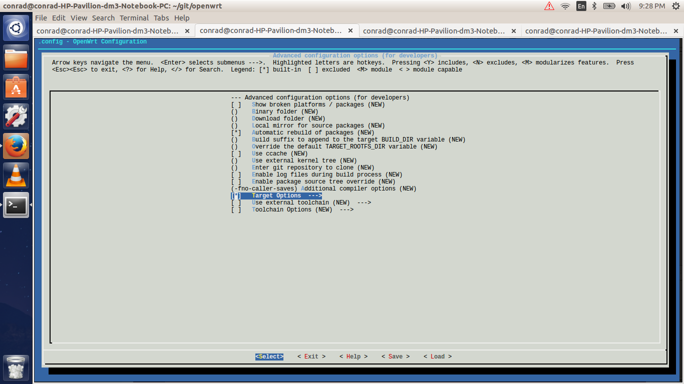 make menuconfig advanced configuration target options