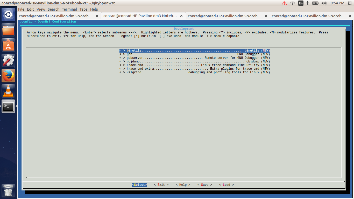 make menuconfig selecting development tools